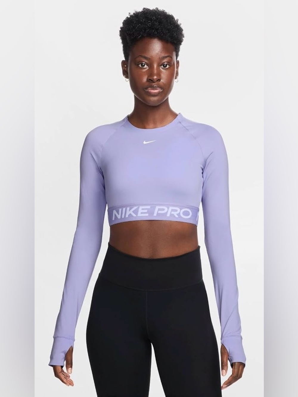 NEW! Women’s Nike Pro 365 Dri-FIT LongLavender Long-Sleeve Crop Top - Size L